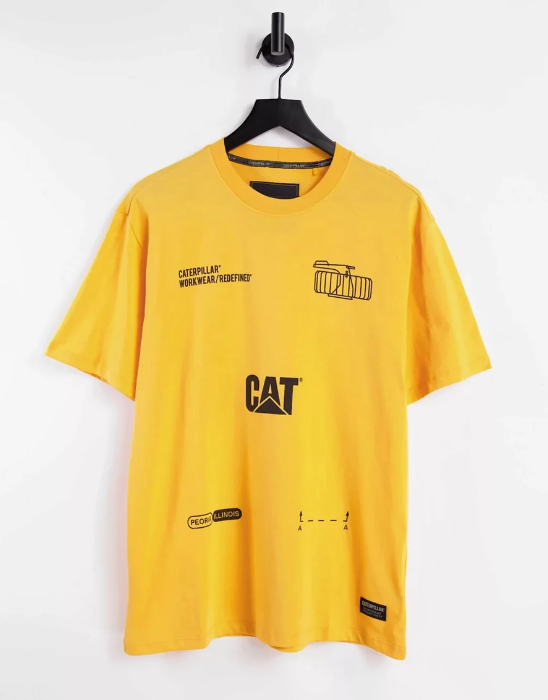 Caterpillar – T-Shirt mit Maschinen-Print in Gelb günstig online kaufen