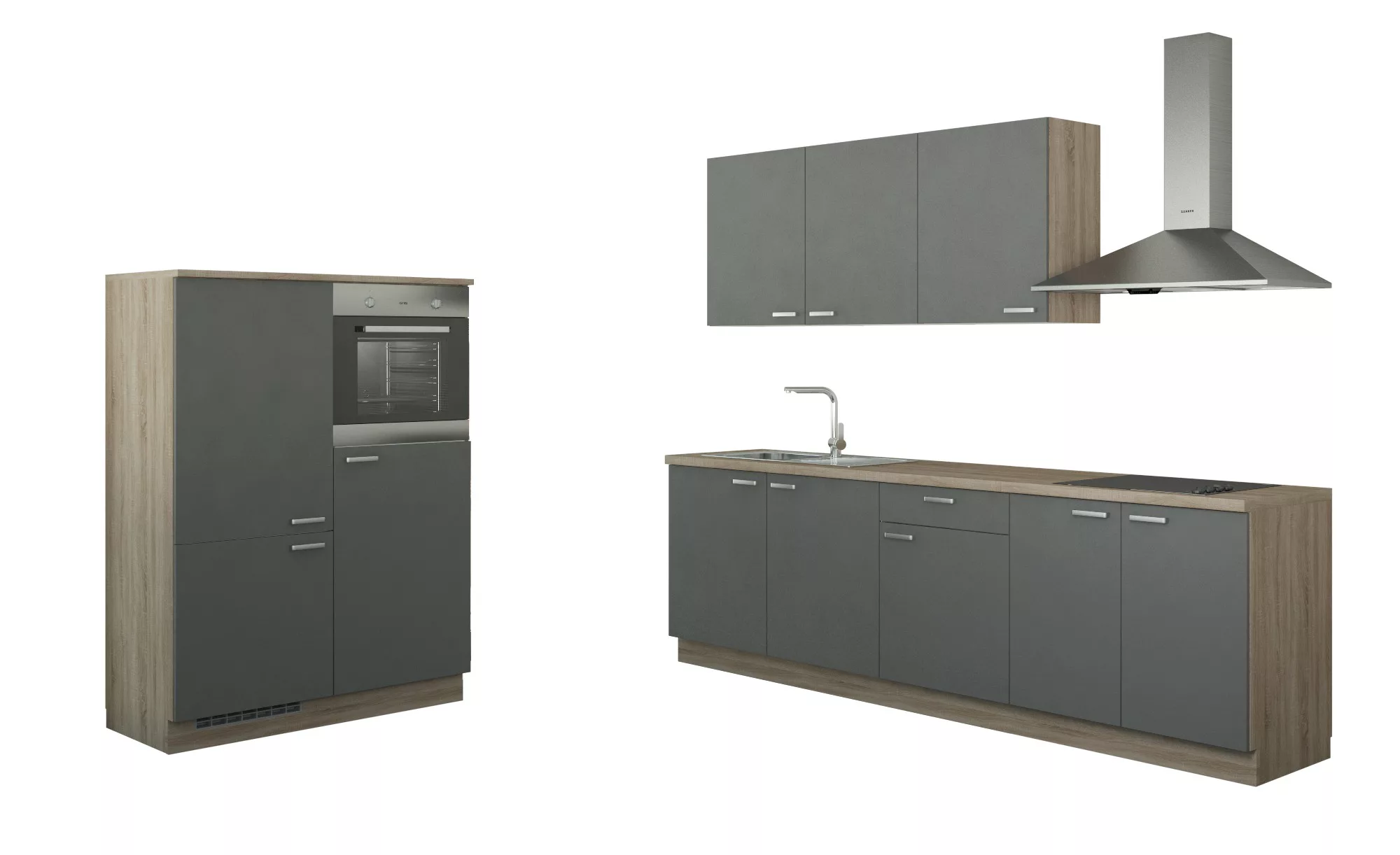 Küchenzeile mit Elektrogeräten - grau - 390 cm - Küchen > Küchenblöcke mit günstig online kaufen