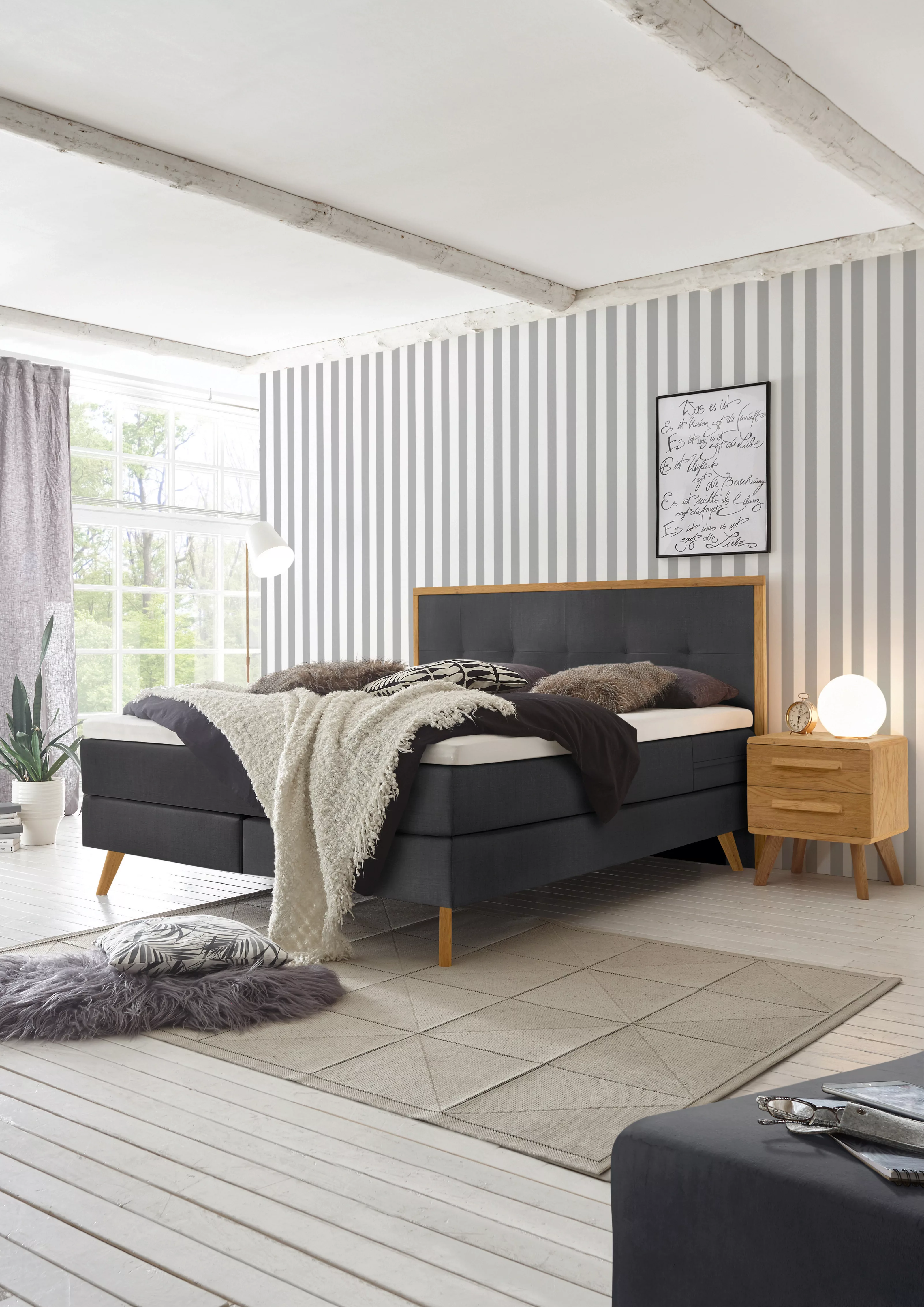 HASENA Boxspringbett Nordic, inkl. Topper, Kopfteilrahmen und Füsse aus mas günstig online kaufen