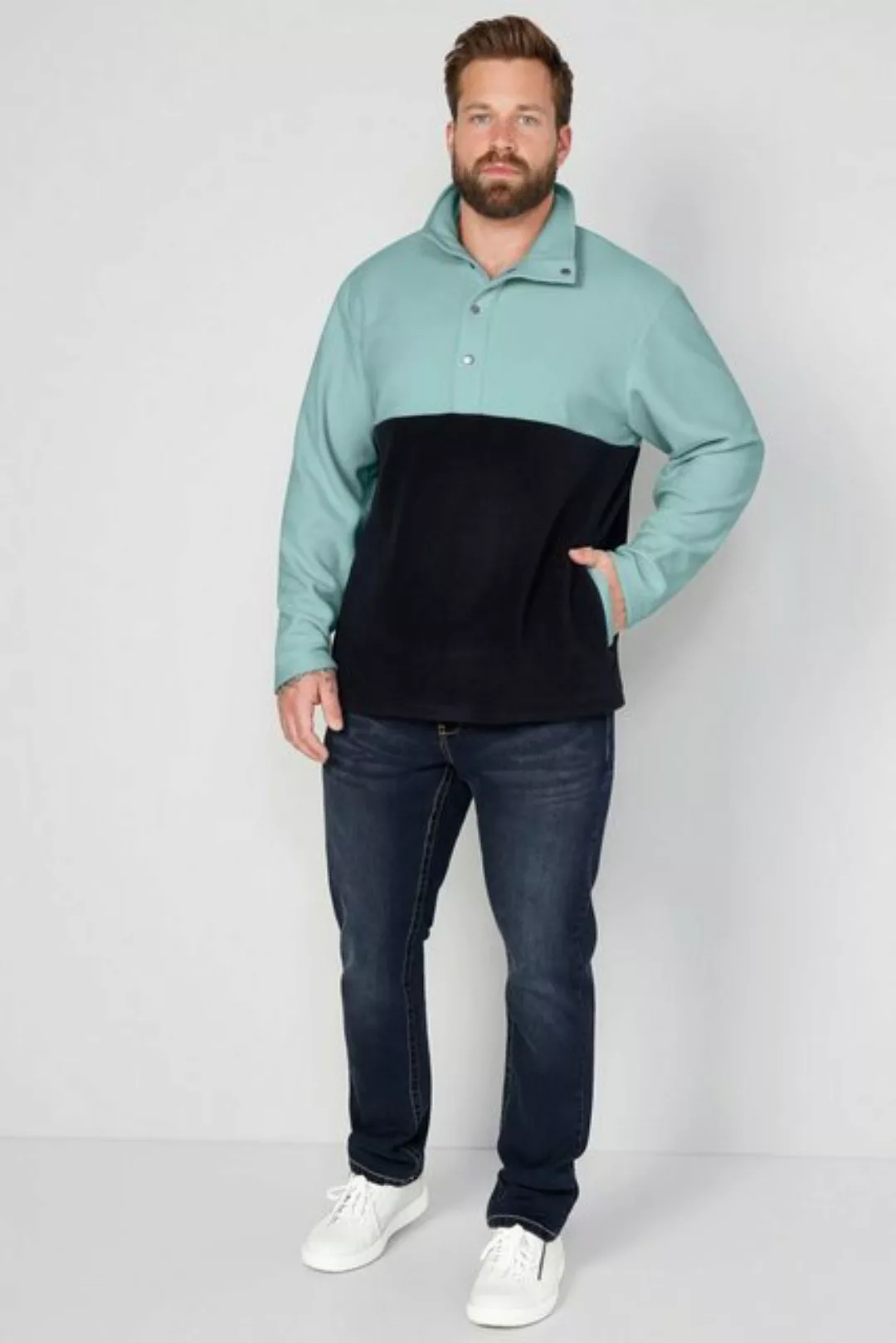 Boston Park Sweatshirt Boston Park Fleece-Troyer zweifarbig Stehkragen günstig online kaufen