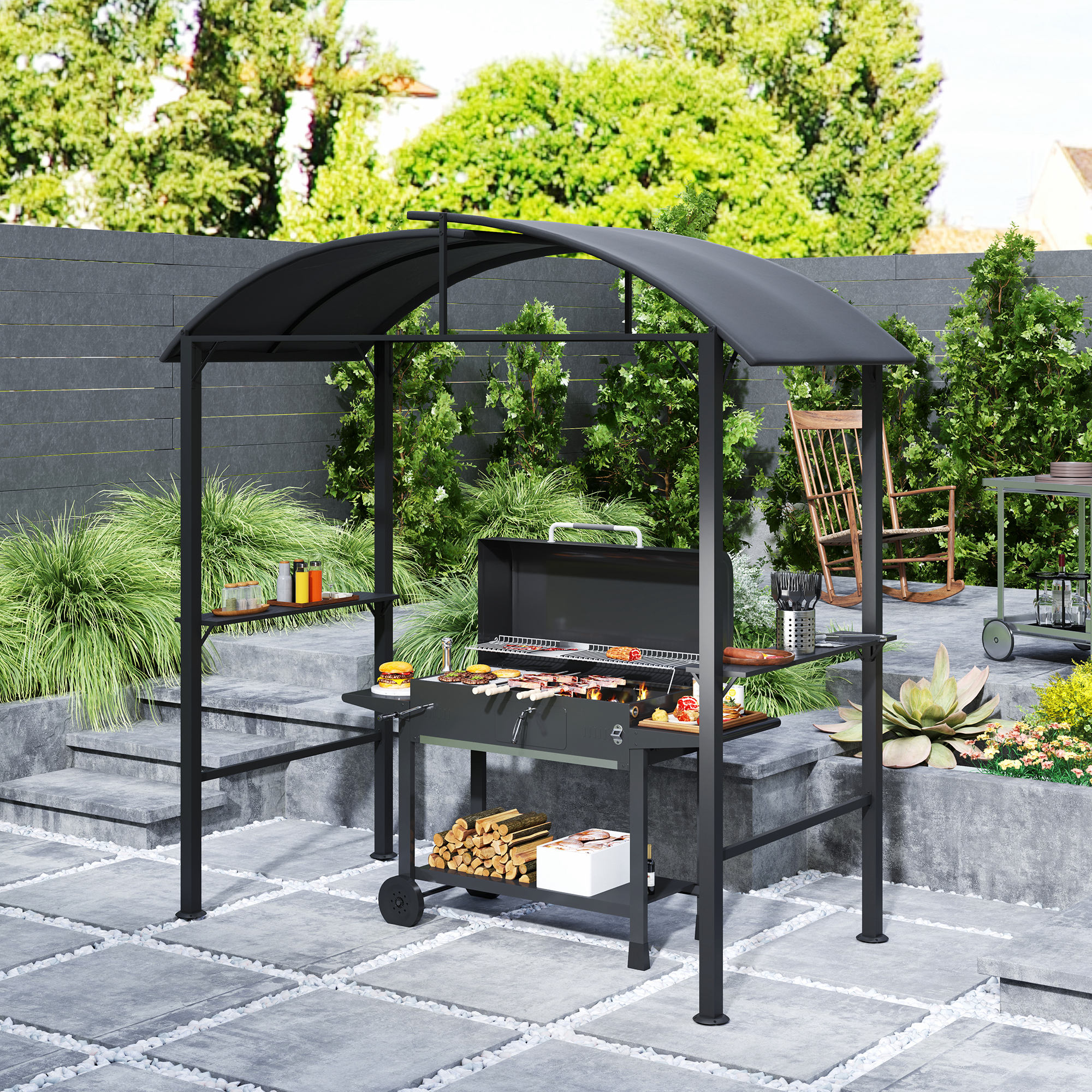 Outsunny Grillpavillon 233 x 110 x 235 cm winddicht Gartenpavillon mit Dopp günstig online kaufen