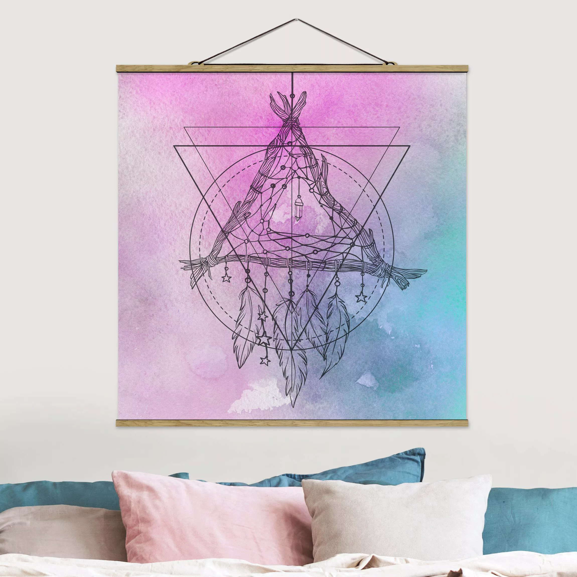 Stoffbild mit Posterleisten Boho Traumfänger Aquarell günstig online kaufen