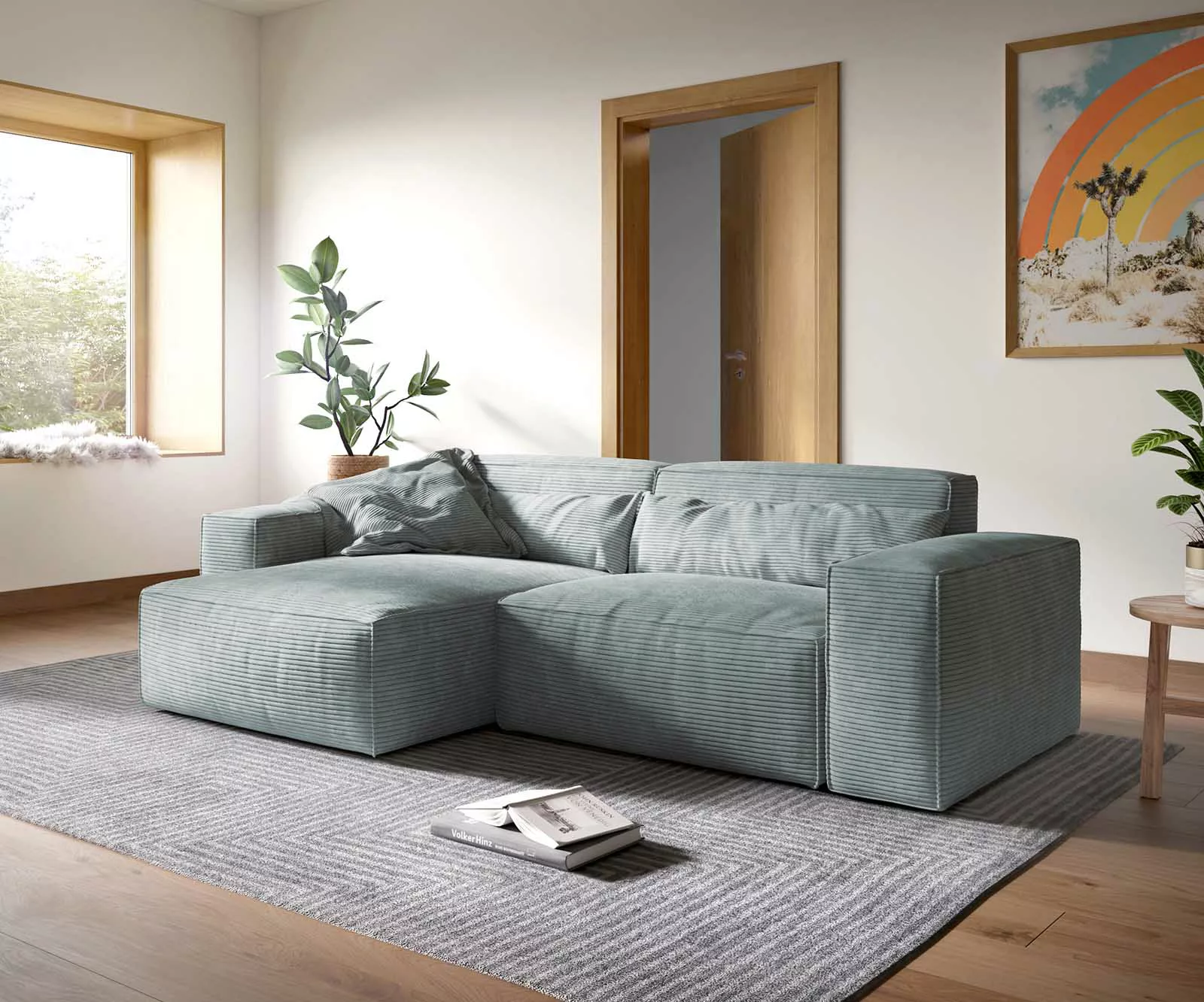 Ecksofa Sirpio XL 270x170 cm Cord Pastellblau Recamiere variabel günstig online kaufen