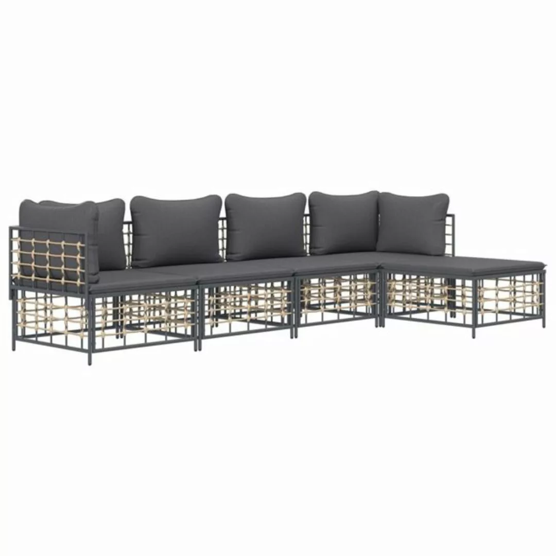 Vidaxl 5-tlg. Garten-lounge-set Mit Kissen Anthrazit Poly Rattan günstig online kaufen