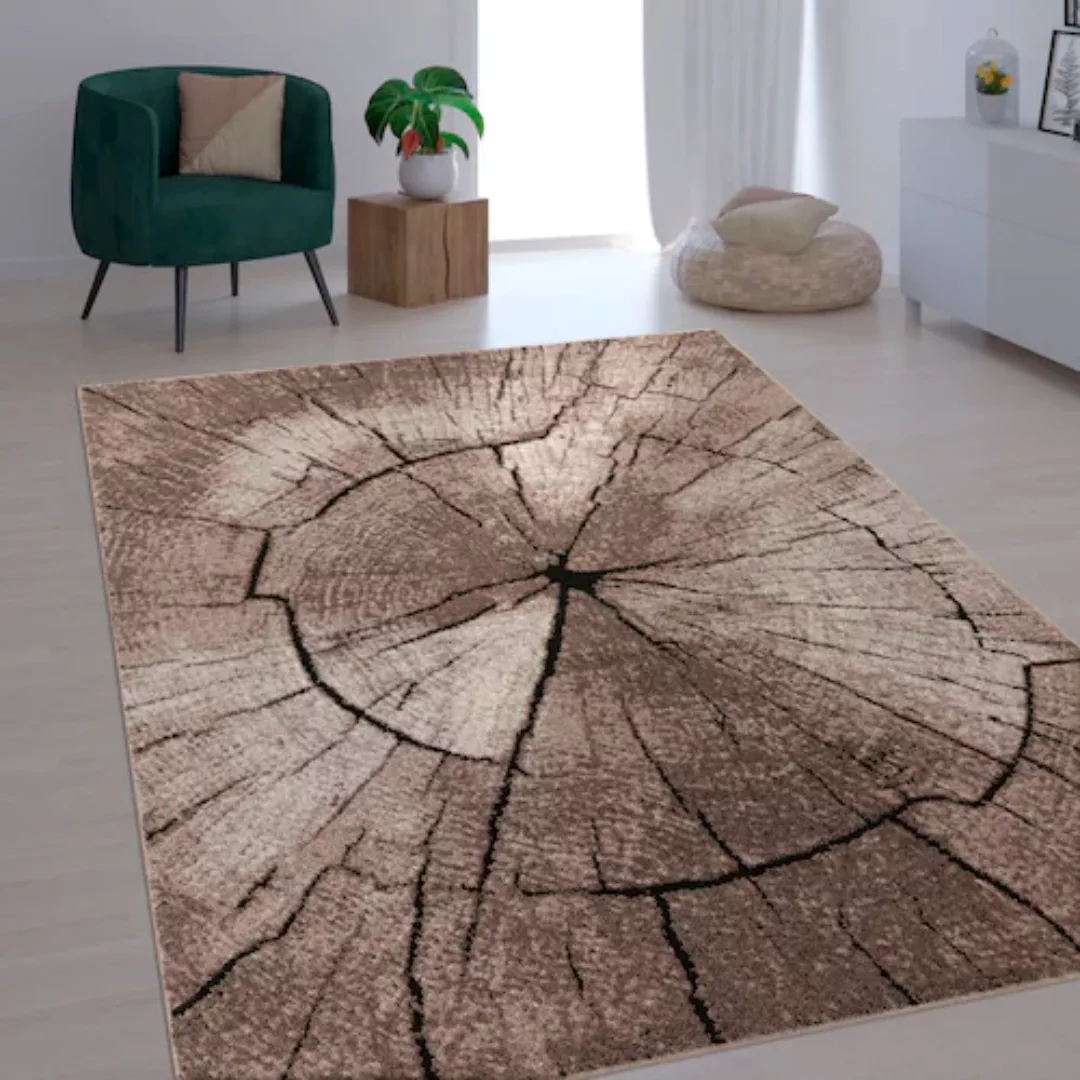 Paco Home Teppich »Rodos 605«, rechteckig, Kurzflor, Motiv Baumstumpf, Holz günstig online kaufen