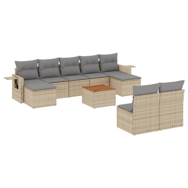 vidaXL Sofaelement 10-tlg. Garten-Sofagarnitur mit Kissen Beige Poly Rattan günstig online kaufen