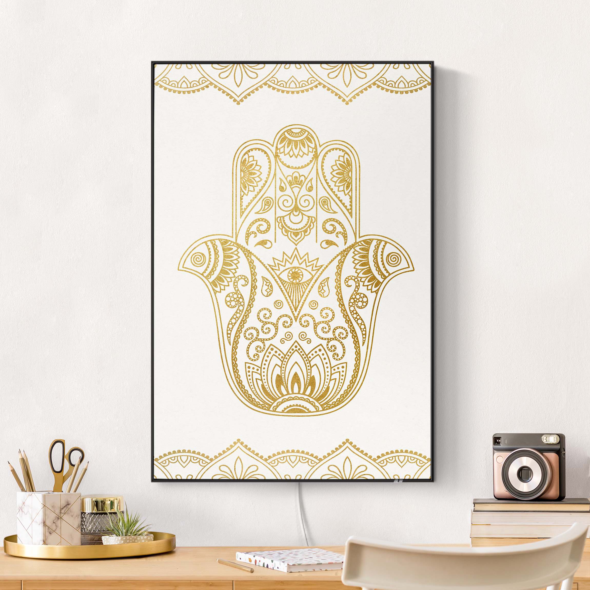 LED-Wechselbild Hamsa Hand Illustration weiß gold günstig online kaufen