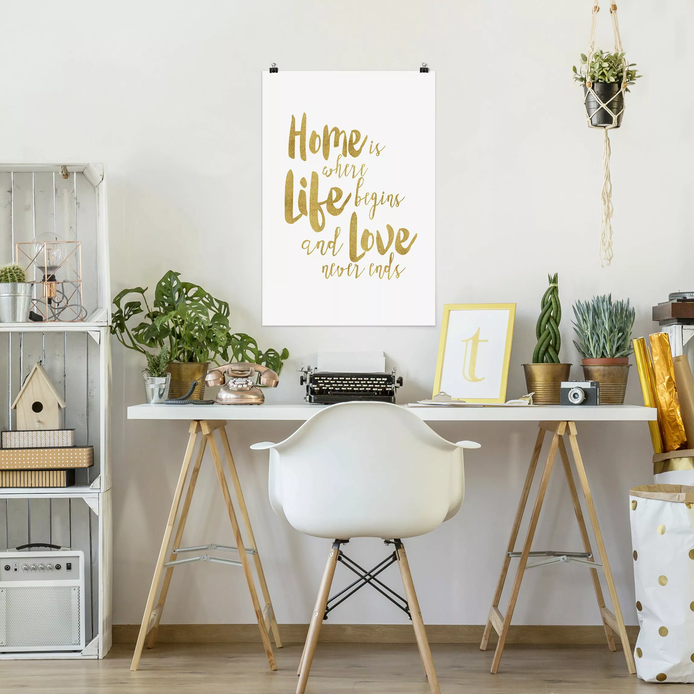 Poster Home is where Life begins Gold günstig online kaufen