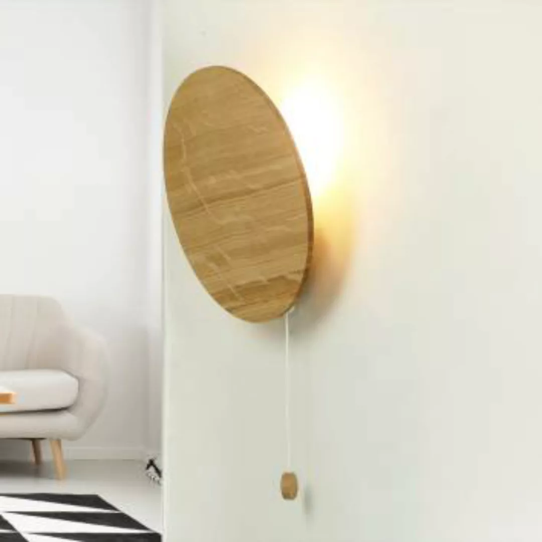 Runde Holz Wandlampe mit Schalter flach Modern günstig online kaufen
