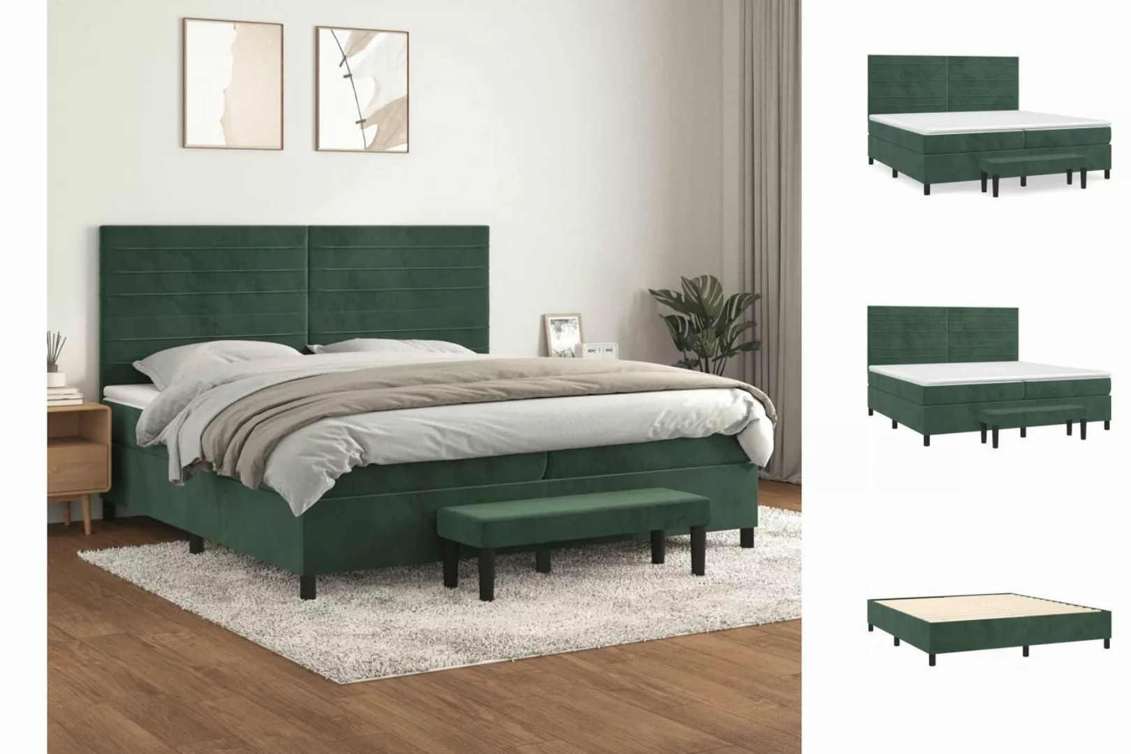 vidaXL Boxspringbett Boxspringbett mit Matratze Dunkelgrün 200x200 cm Samt günstig online kaufen