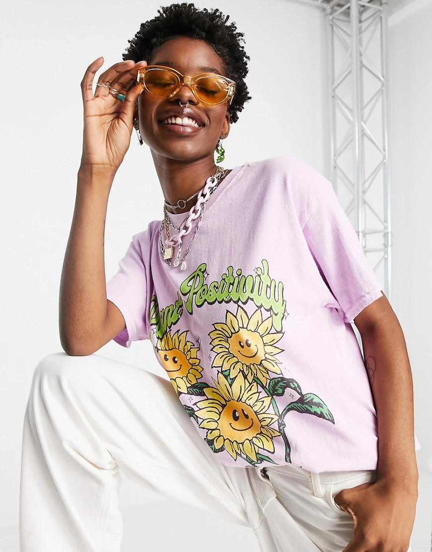Vintage Supply – Oversize-T-Shirt in Lila mit „Plant Positivity“-Print-Viol günstig online kaufen