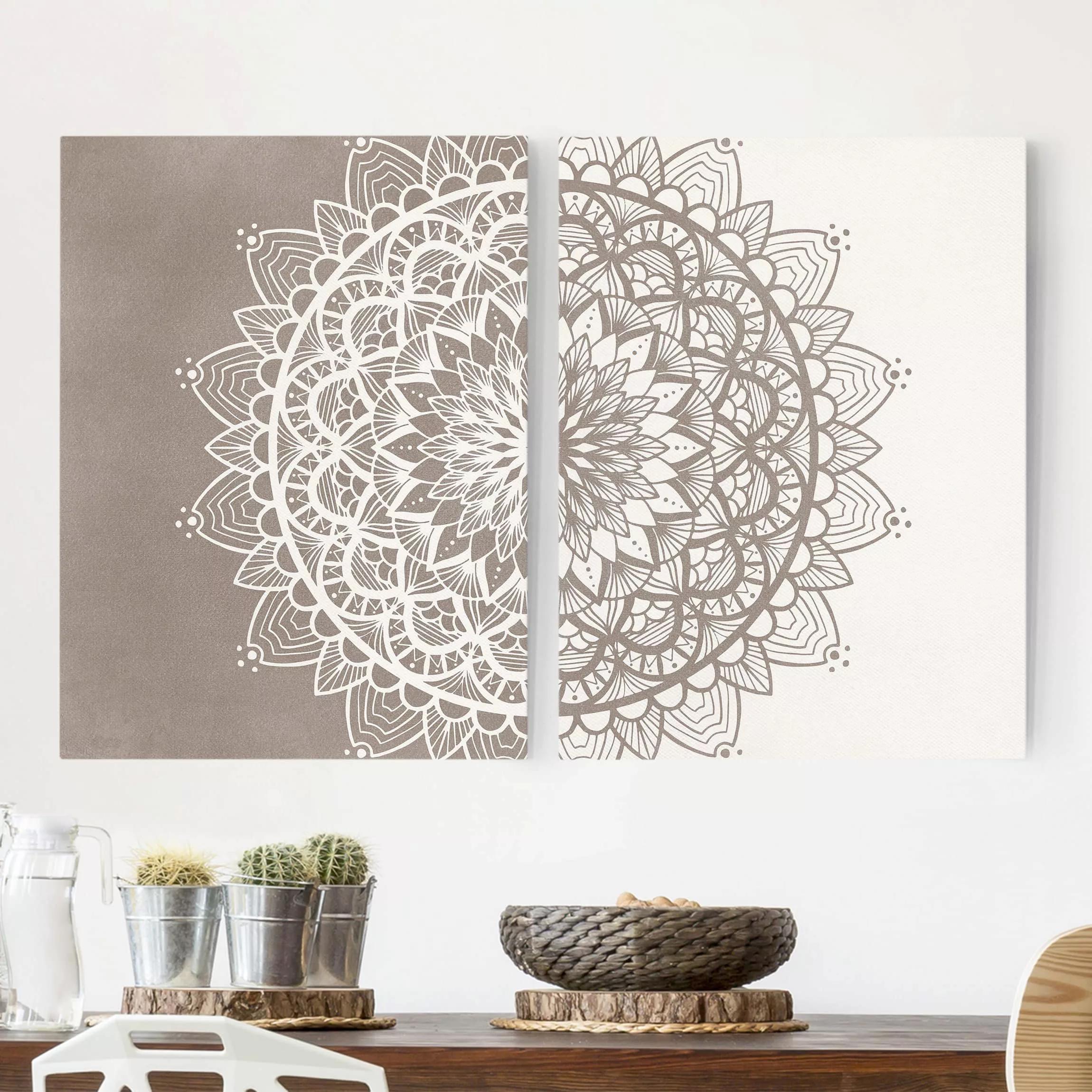 Leinwandbild Mandala Illustration shabby Set beige weiß günstig online kaufen