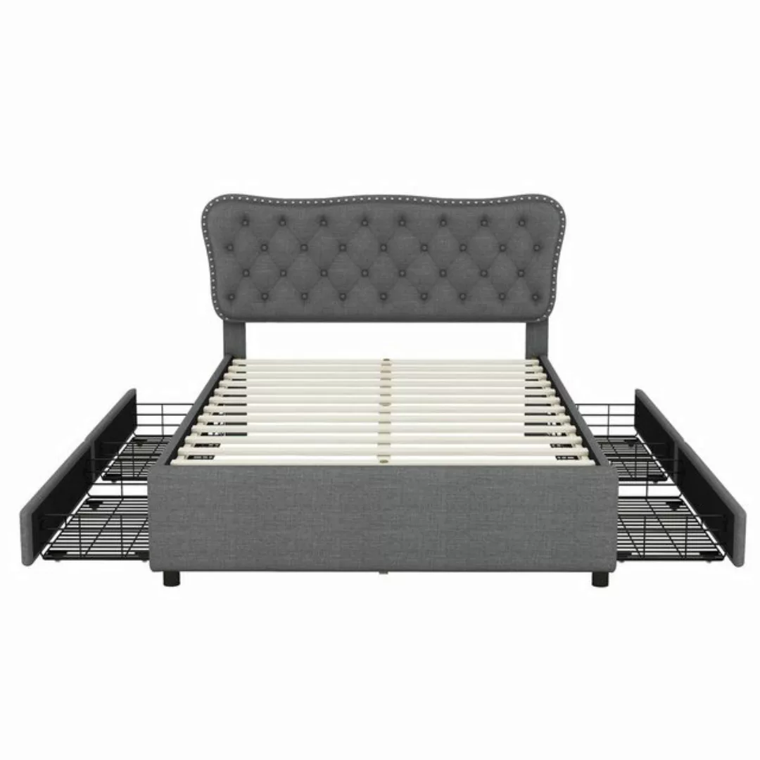 DOPWii Bett 140*200 cm Polsterbett, Doppelbett, Podestbett,mit 4 Schubladen günstig online kaufen