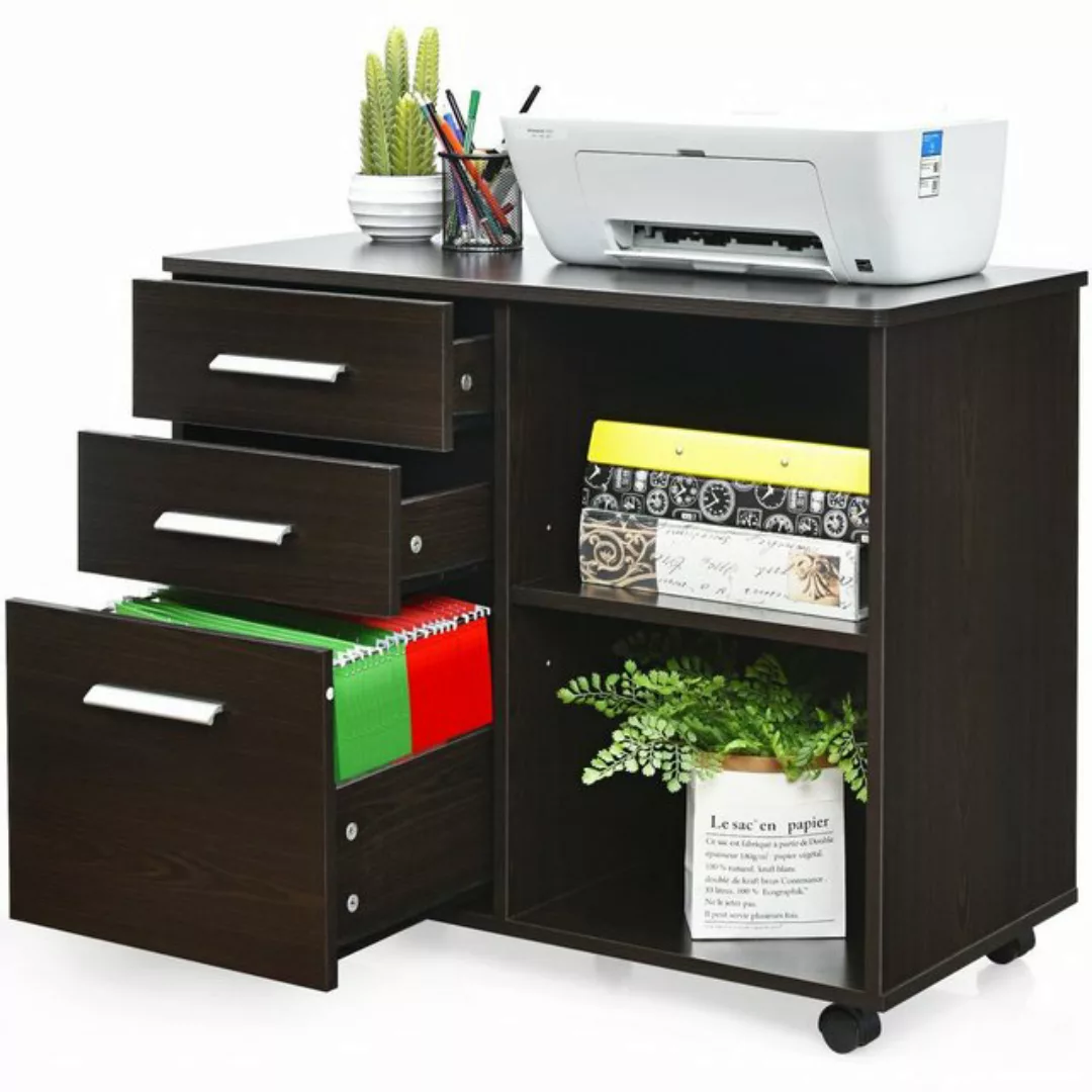 COSTWAY Aktenschrank Büroschrank auf Rollen mit 3 Schubladen, 41x81x66cm günstig online kaufen