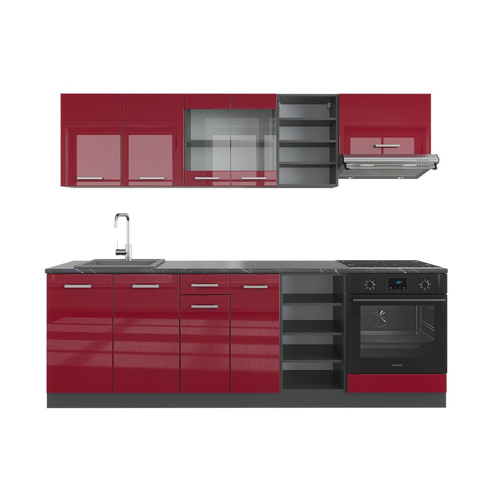 Vicco Küchenzeile R-Line, Bordeaux Hochglanz/Anthrazit, 240 günstig online kaufen