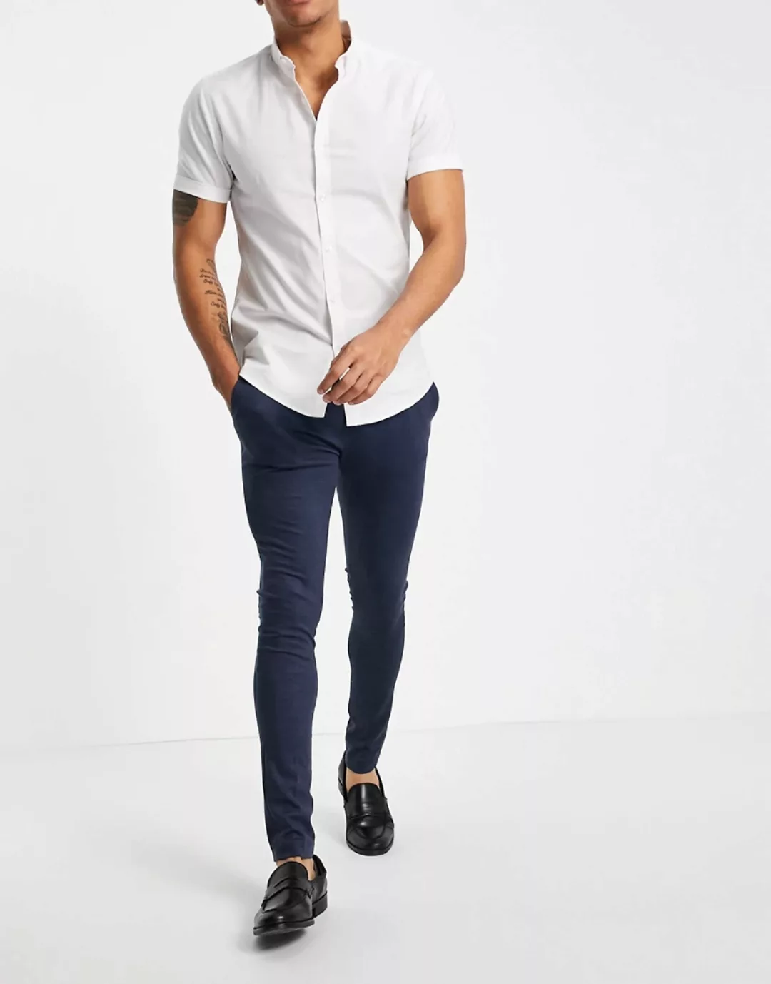 ASOS DESIGN – Supereng geschnittene, elegante Jersey-Hose in Marineblau günstig online kaufen