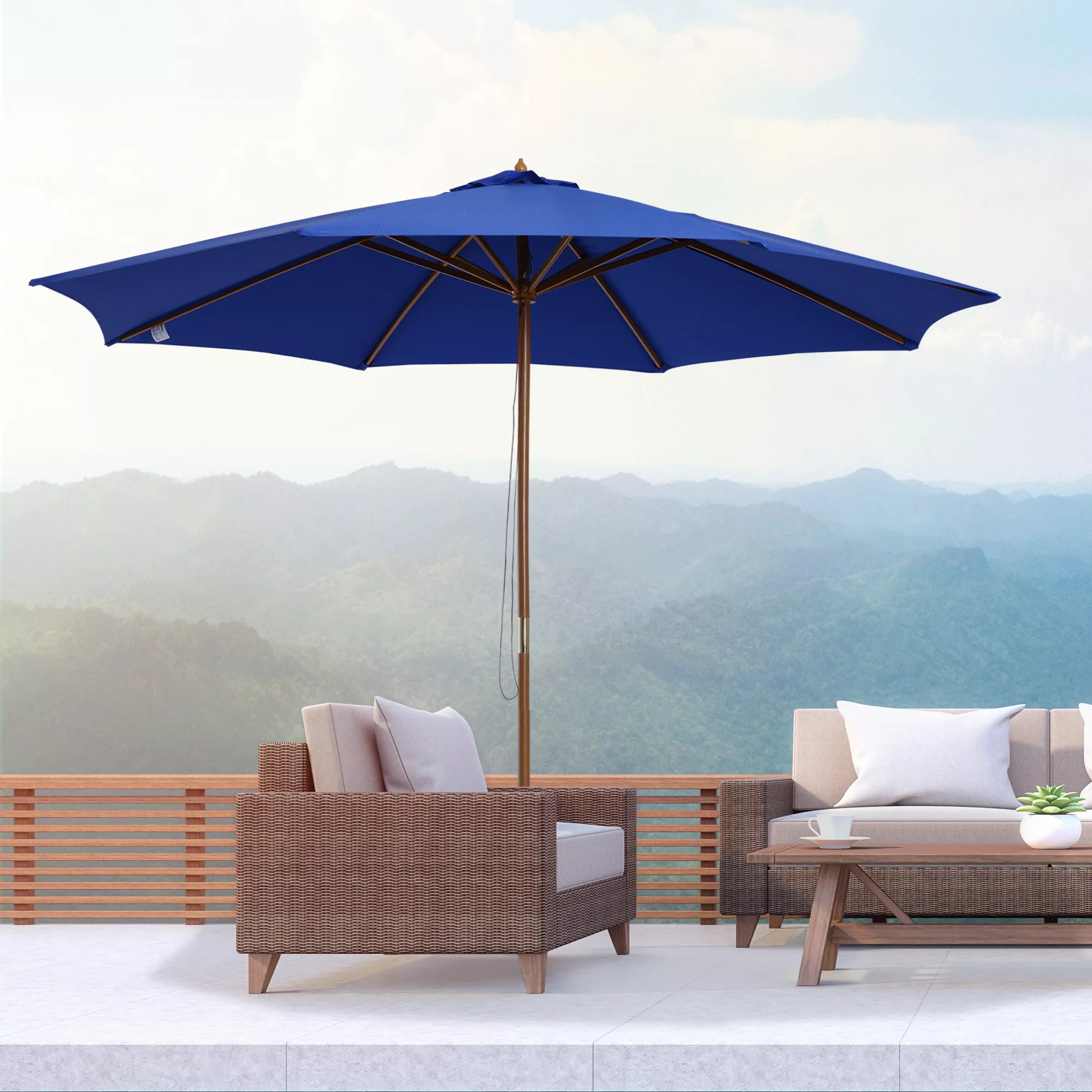 Outsunny Sonnenschirm für Balkon 300 cm  Ampelschirm aus Holz, Gartenschirm günstig online kaufen