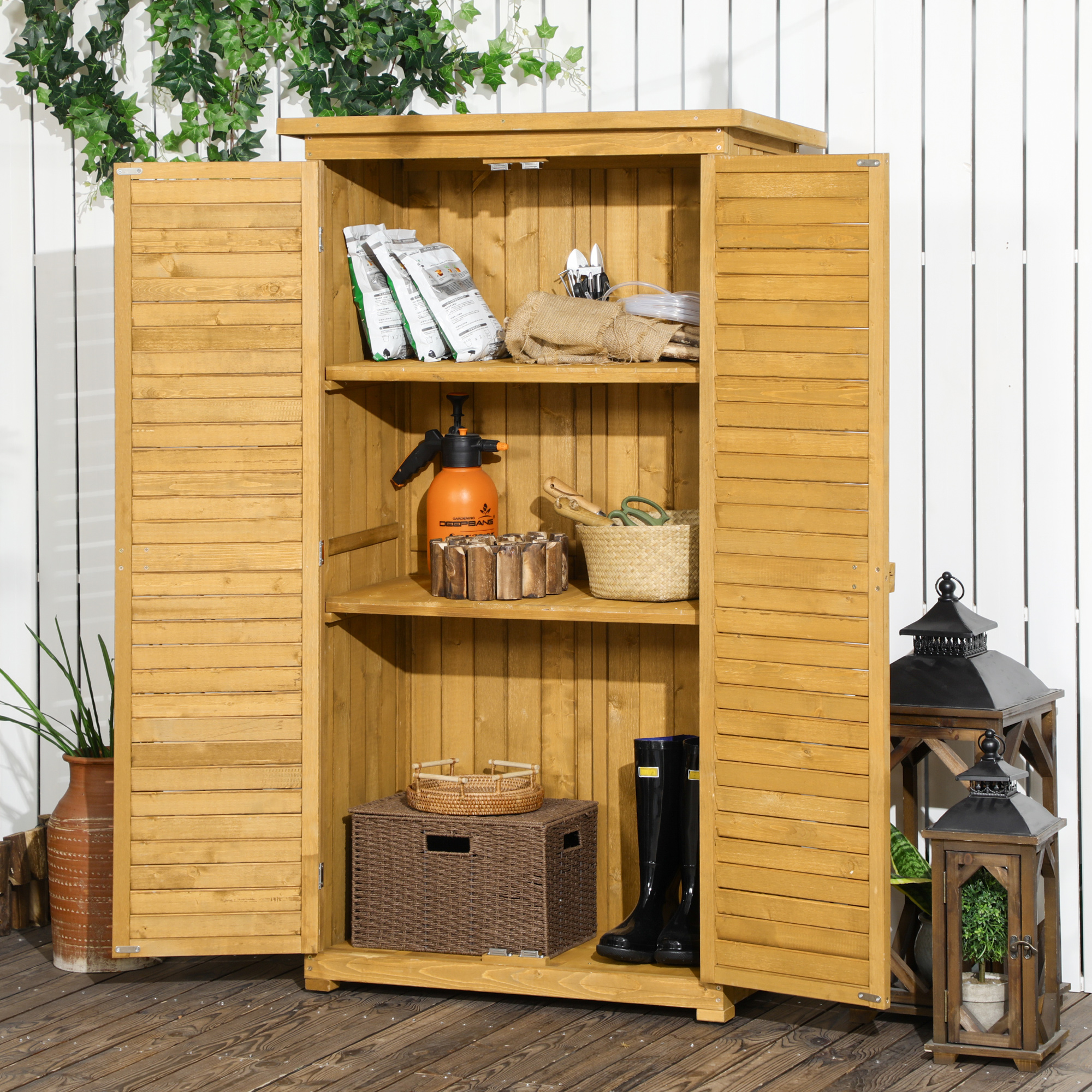 Outsunny Gerätehaus mit Lamellentüren, 3 Regale, günstig online kaufen