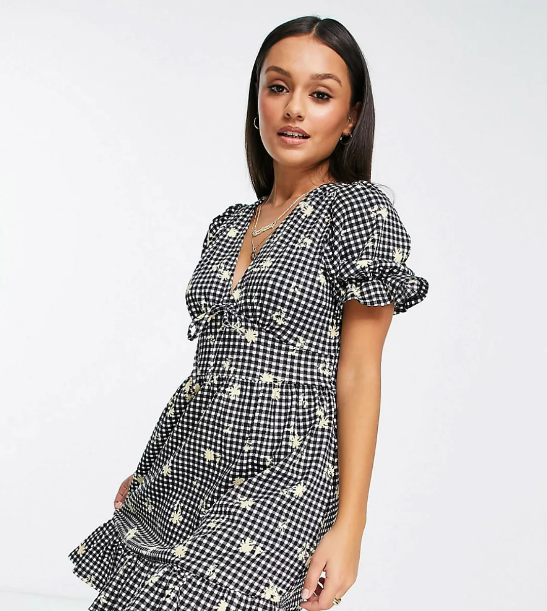 River Island Petite – Minikleid mit Knopfleiste vorne und Blumenmuster in S günstig online kaufen