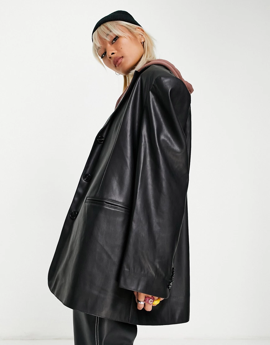 Topshop – Oversize-Blazer aus PU in Schwarz günstig online kaufen