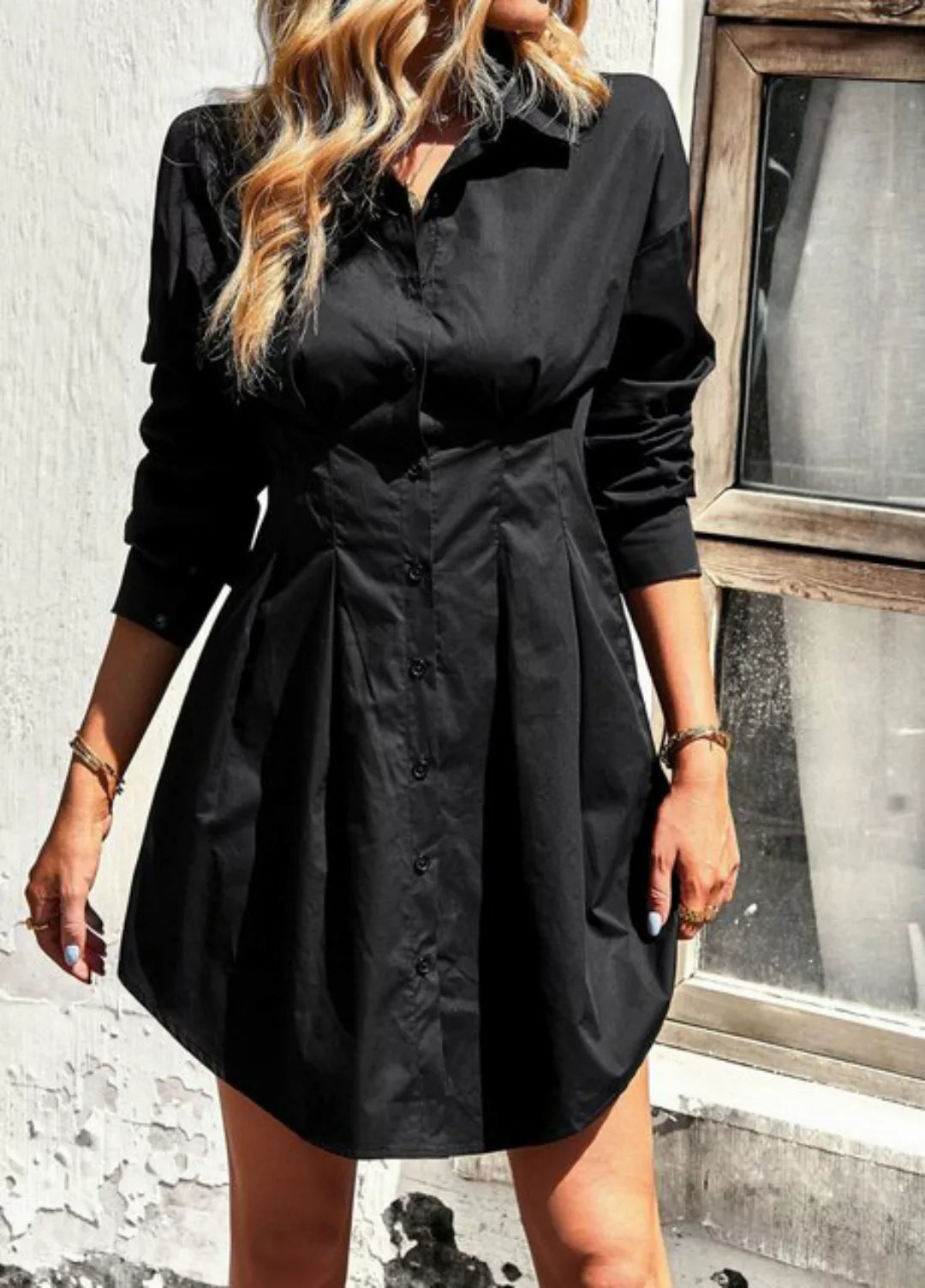 RUZU UG Dirndl Damen Hemdkleid Herbst Winterrock Hemdblusenkleid Petticoat- günstig online kaufen