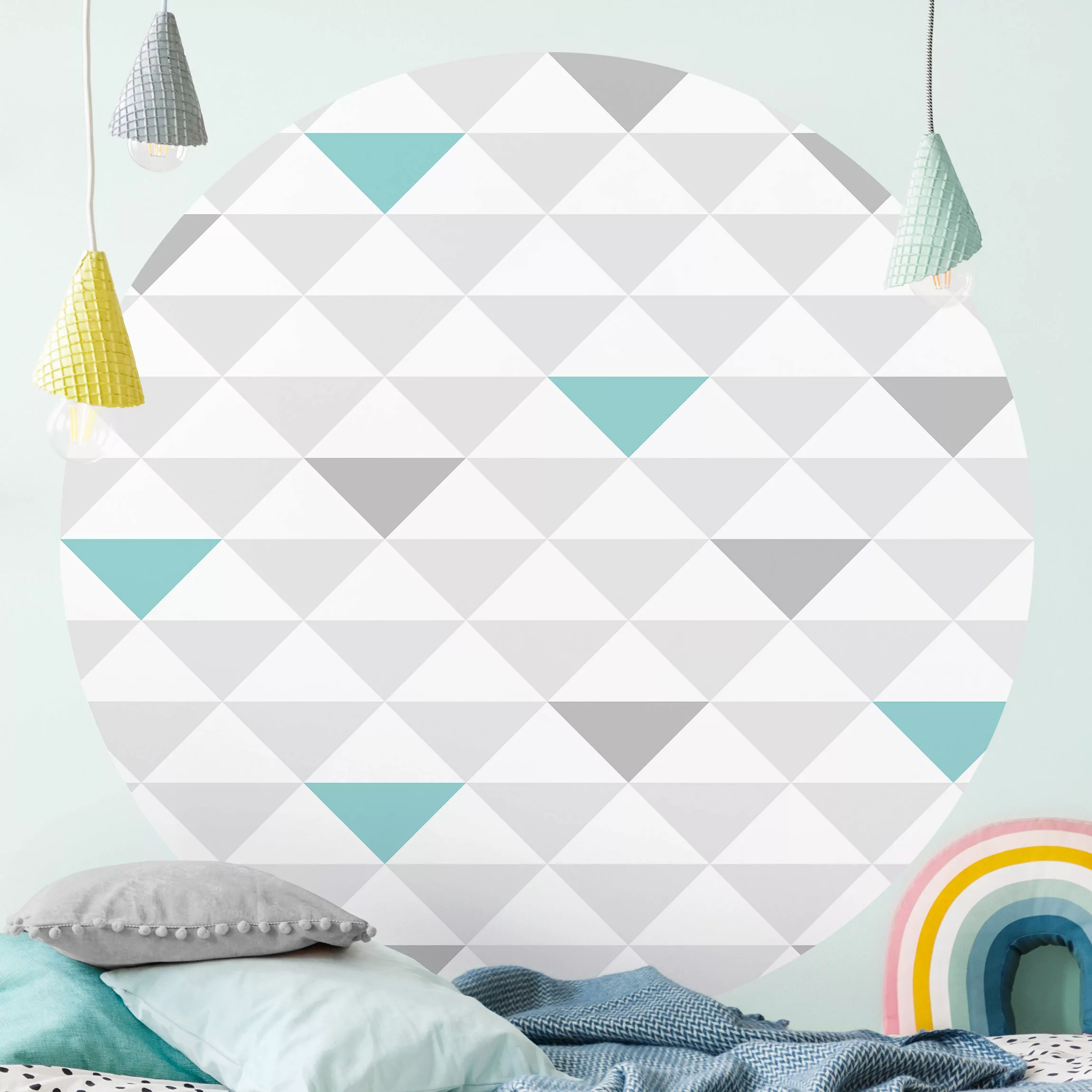 Bilderwelten Runde Tapete selbstklebend Kinderzimmer No.YK64 Dreiecke Grau günstig online kaufen