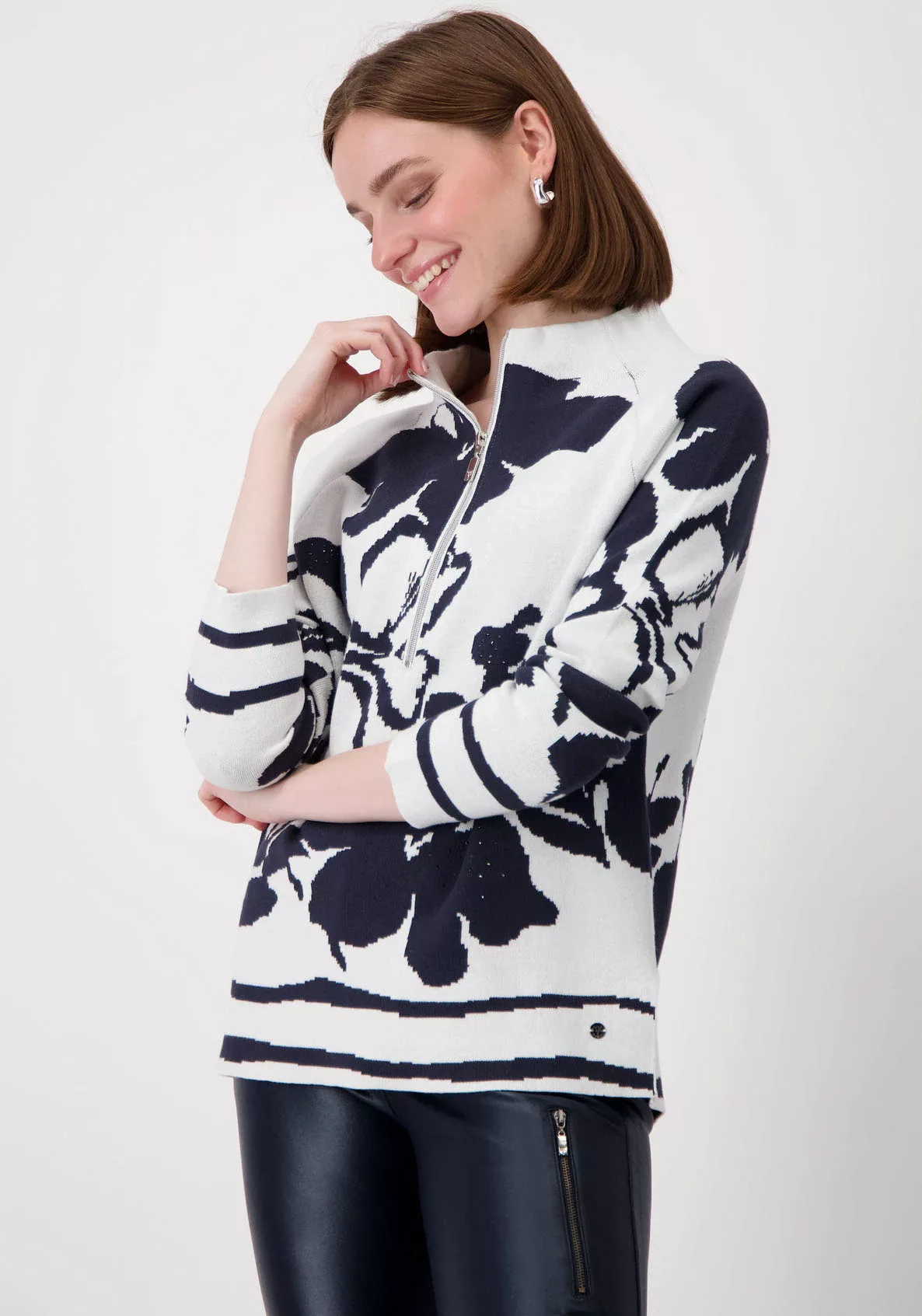 Monari Stehkragenpullover mit Blumenmuster günstig online kaufen