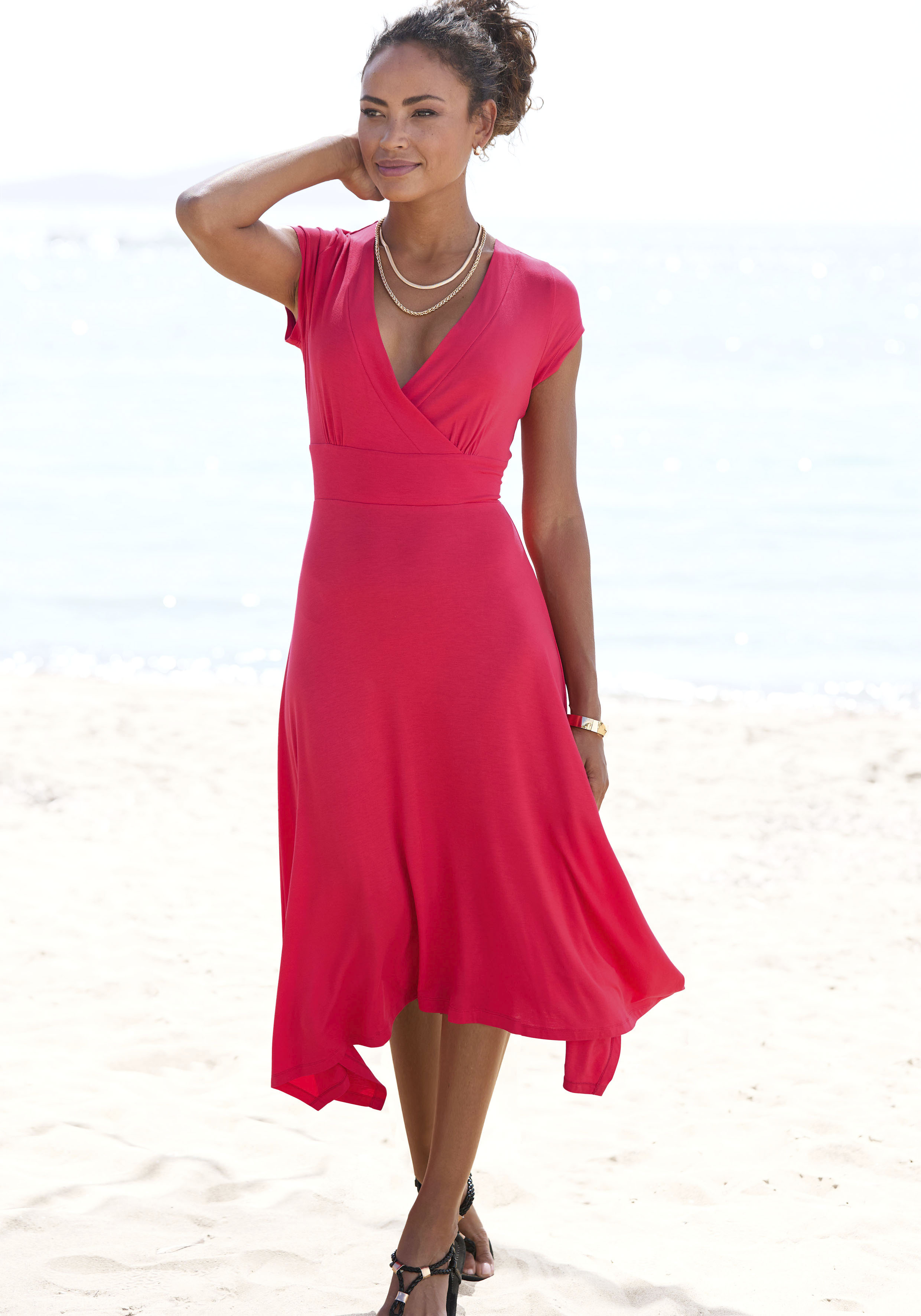 Beachtime Sommerkleid, mit Zipfelsaum und Schleife, Jerseykleid, asymmetris günstig online kaufen