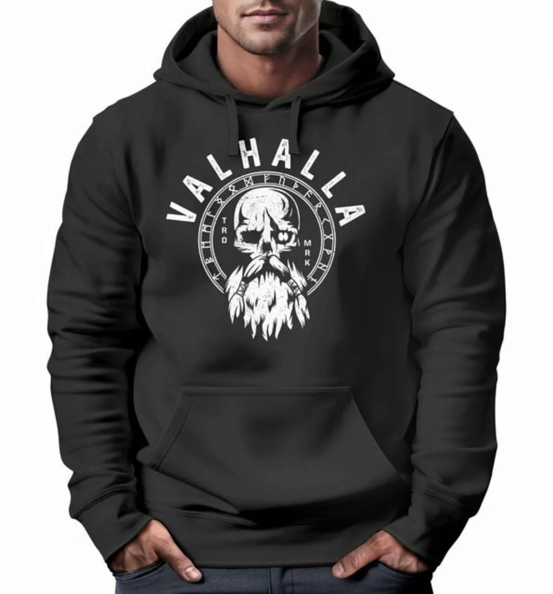 Neverless Hoodie Hoodie Herren Aufdruck Valhalla Totenkopf Odin Runen Wikin günstig online kaufen