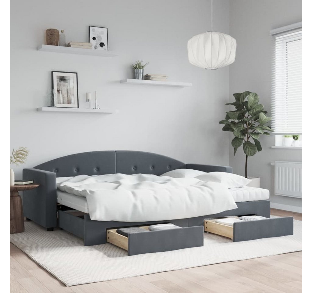 vidaXL Bett, Tagesbett Ausziehbar mit Schubladen Dunkelgrau 80x200 cm Samt günstig online kaufen