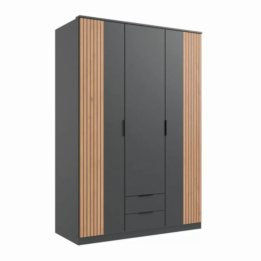 Lomadox Kleiderschrank LAZISE-43 Drehtürenschrank 135cm, graphit mit Eiche günstig online kaufen