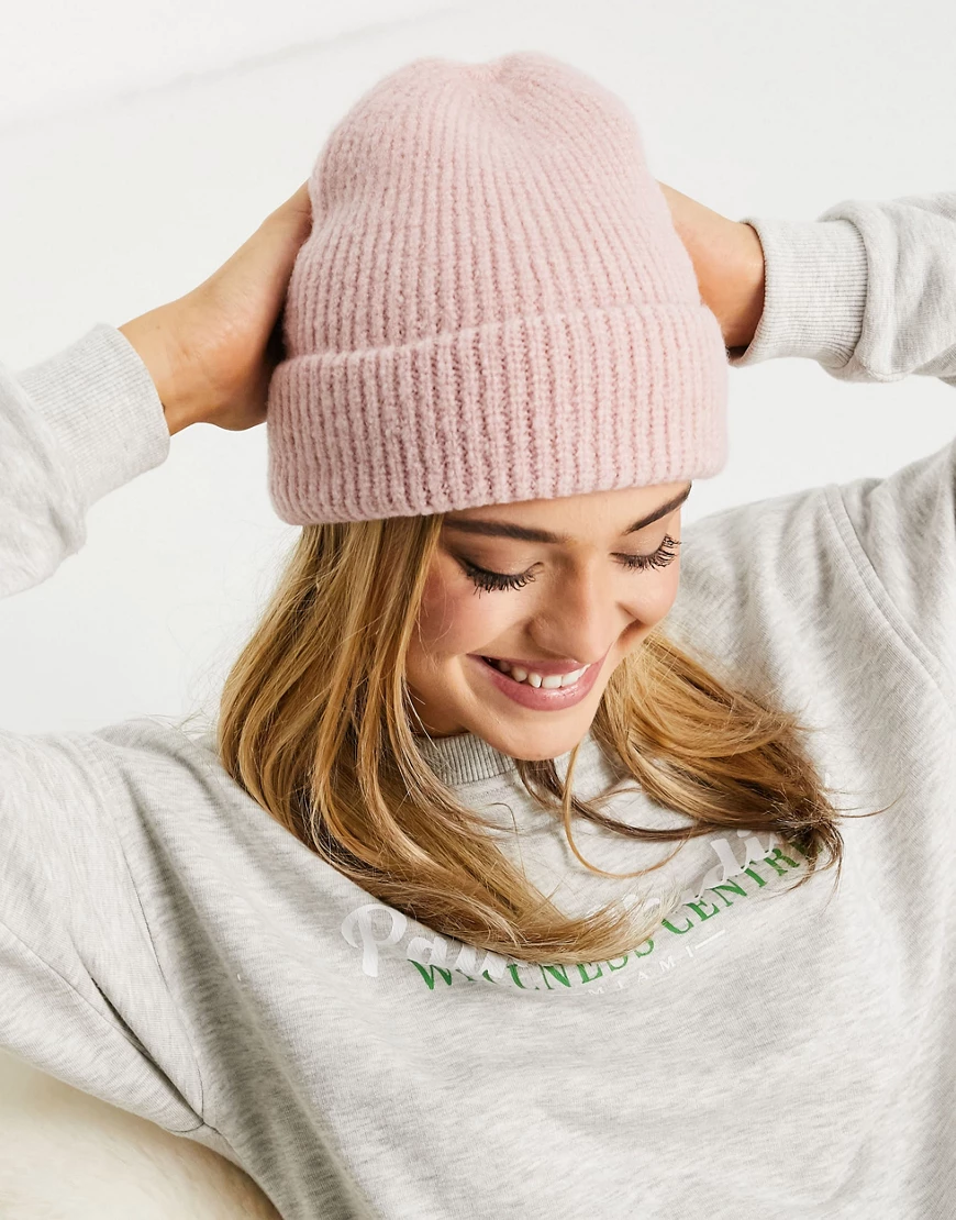 Miss Selfridge – Strickmütze in Rosa günstig online kaufen