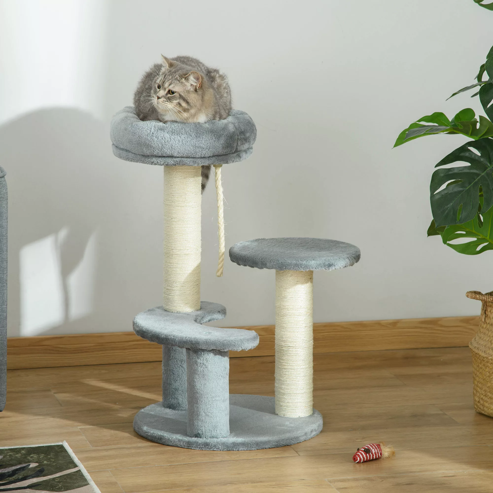 PawHut Katzenbaum mit Hängematte Katzenbett Grau 3-Stufiger Spielbaum Sisal günstig online kaufen