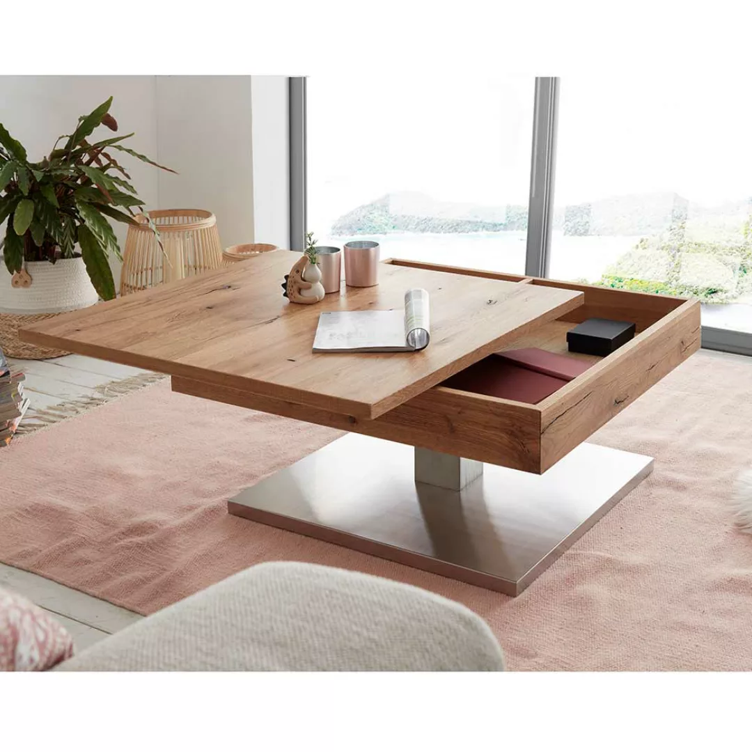 Wohnzimmer Tisch mit schwenkbarer Tischplatte Asteiche Furnier günstig online kaufen