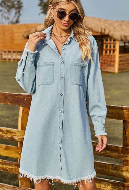 CHENIN Jeanskleid Loses Kleid aus gewaschenem Vintage-Denim Lässiges, langä günstig online kaufen