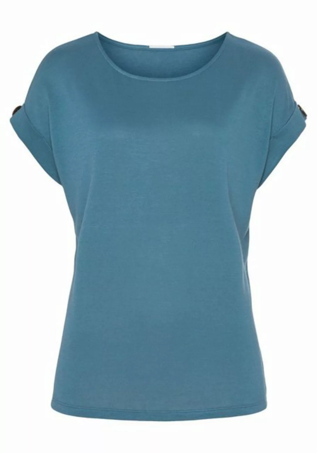 LASCANA T-Shirt (Packung, 1-tlg) mit Knopf am Ärmelsaum günstig online kaufen