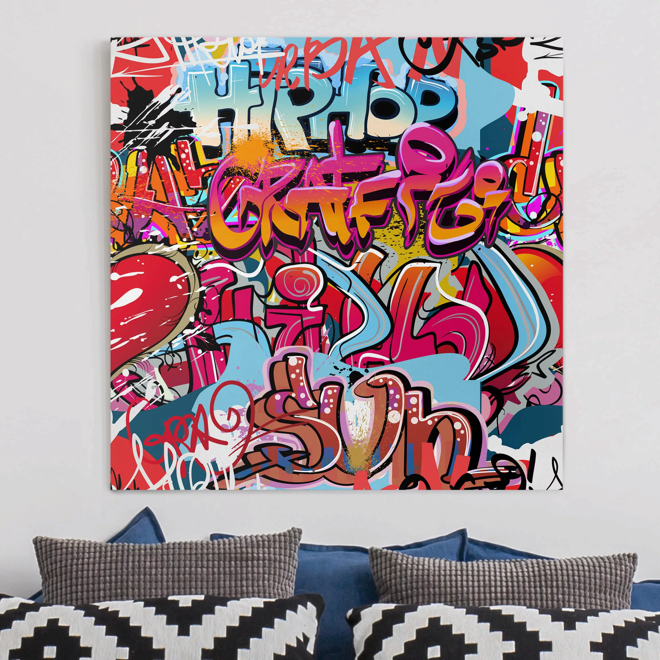 Leinwandbild Kinderzimmer - Quadrat HipHop Graffiti günstig online kaufen