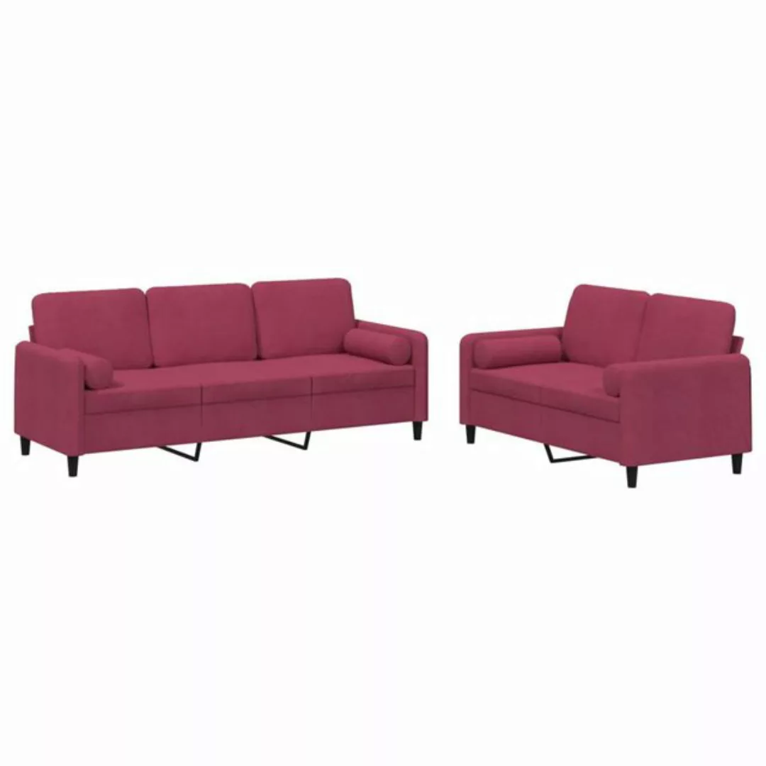 vidaXL Sofa Sofagarnitur Set mit Kissen Samt, 2-tlg., Rot günstig online kaufen