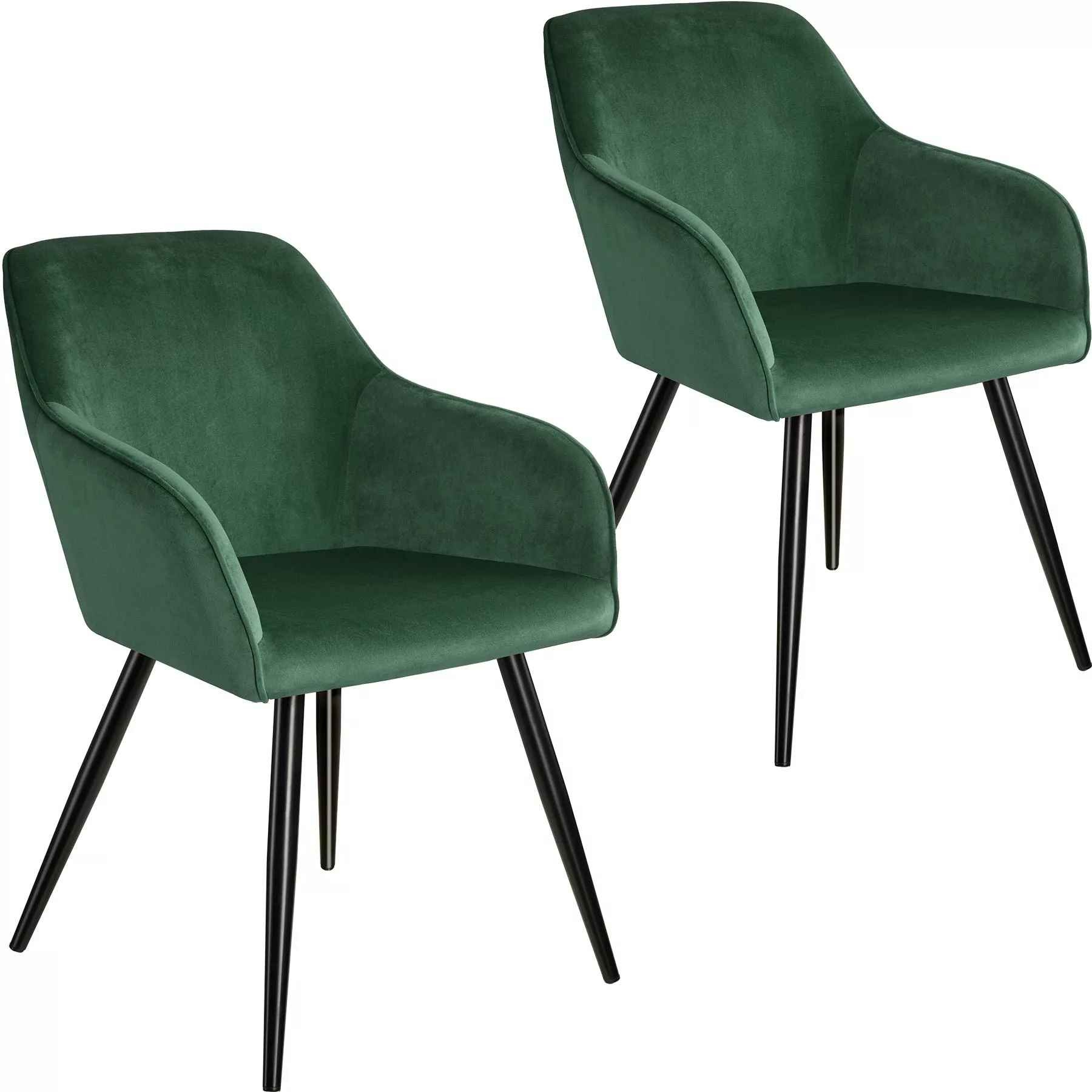 2er Set Stuhl Marilyn Samtoptik, schwarze Stuhlbeine - dunkelgrün/schwarz günstig online kaufen