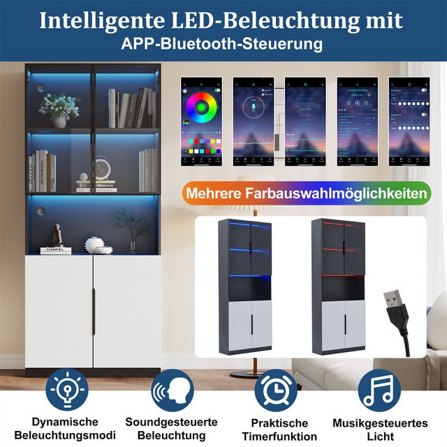 autolock Vitrine Vitrine mit Glastüren, Vitrine mit LED-Leuchten, 80*30*200 günstig online kaufen