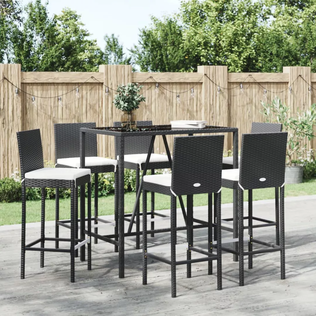 Vidaxl 7-tlg. Gartenbar-set Mit Kissen Schwarz Poly Rattan günstig online kaufen