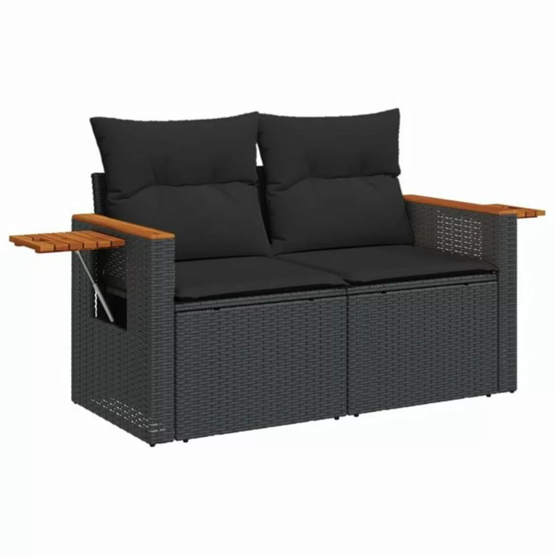 vidaXL Loungesofa Gartensofa mit Kissen 2-Sitzer Schwarz Poly Rattan günstig online kaufen