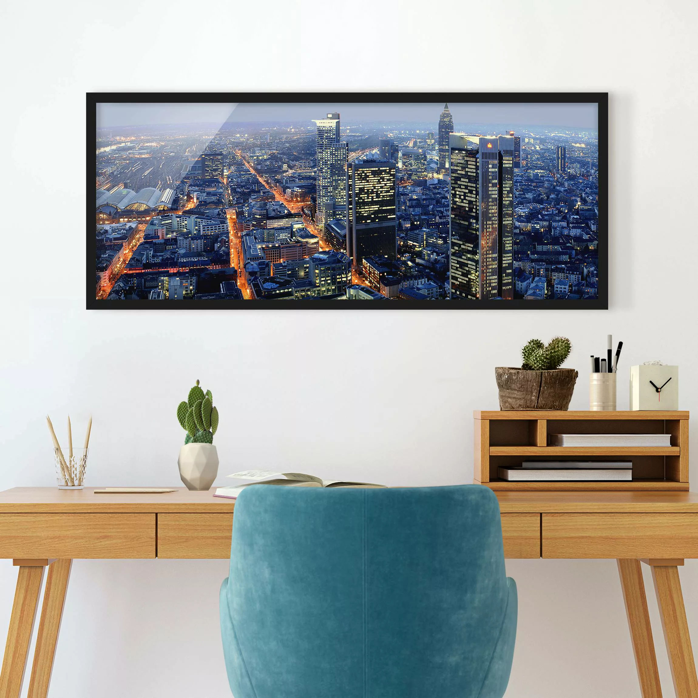 Bild mit Rahmen Architektur & Skyline - Panorama Frankfurt günstig online kaufen