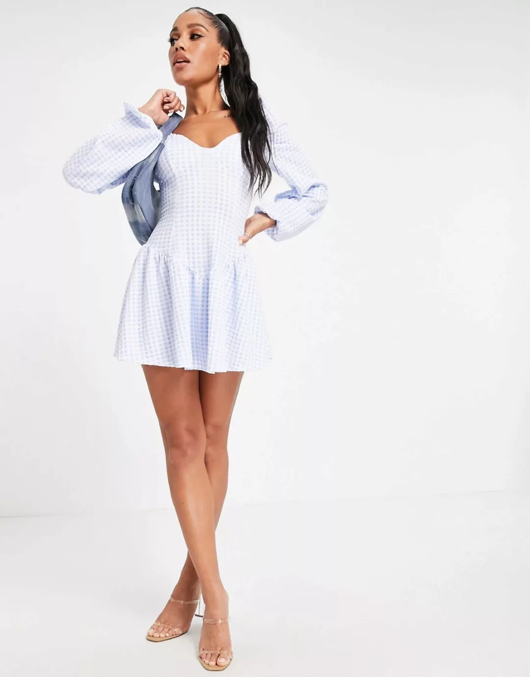 ASOS DESIGN – Mini-Skater-Kleid mit Korsettdetail, tief angesetzter Taille günstig online kaufen