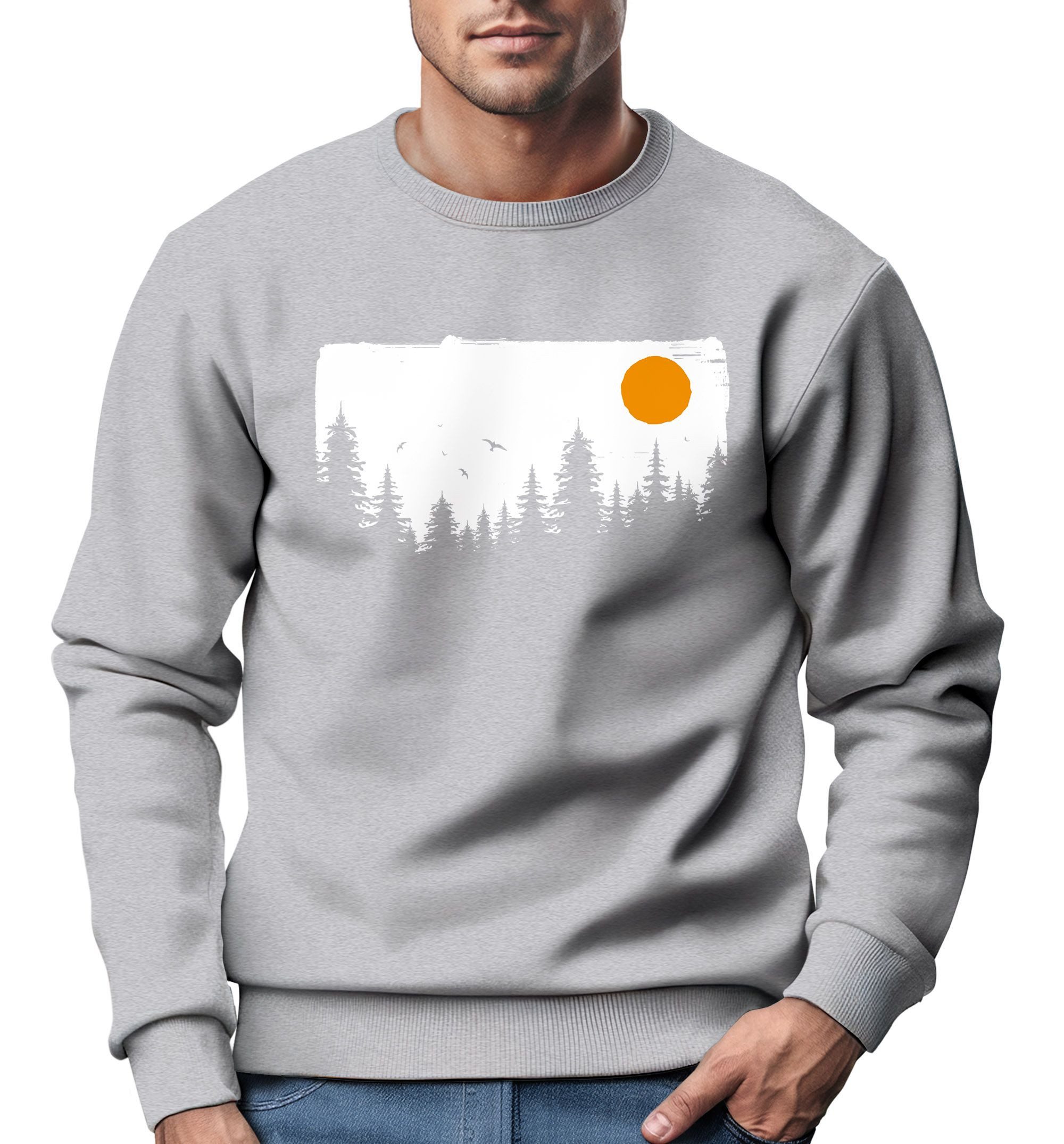 Neverless Sweatshirt Sweatshirt Herren Wald Bäume günstig online kaufen