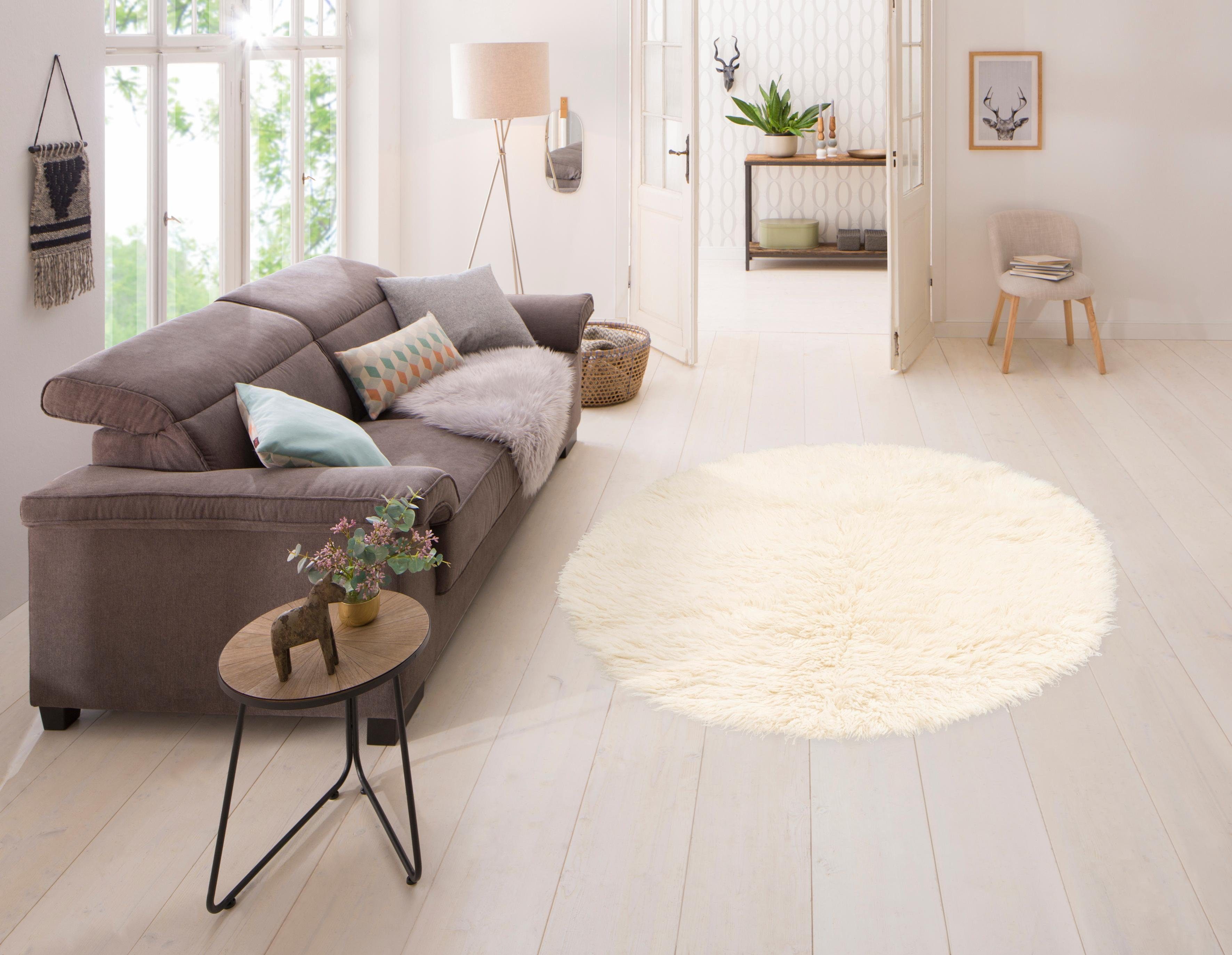 my home Wollteppich »Kjara«, rund, 40 mm Höhe, reine Wolle, Flokati Stil, h günstig online kaufen