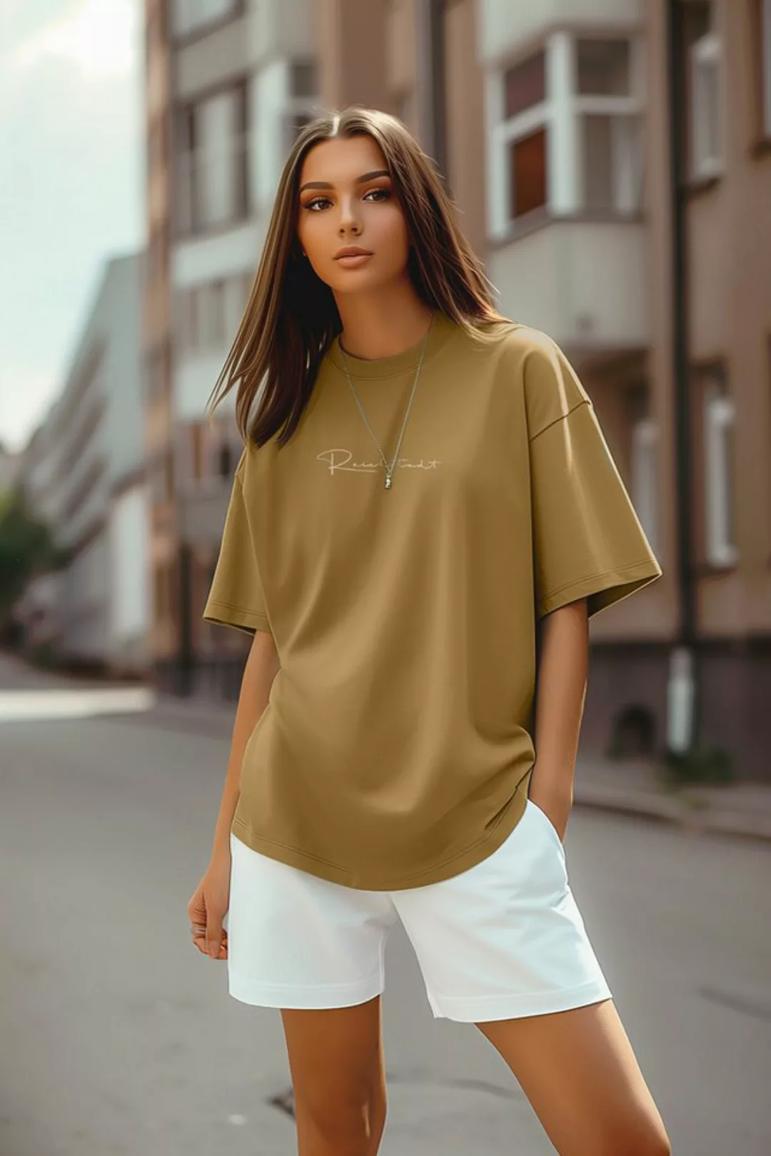 Reichstadt Oversize-Shirt Casual Oversize T-Shirt 23RSW044 Khaki L mit Stit günstig online kaufen