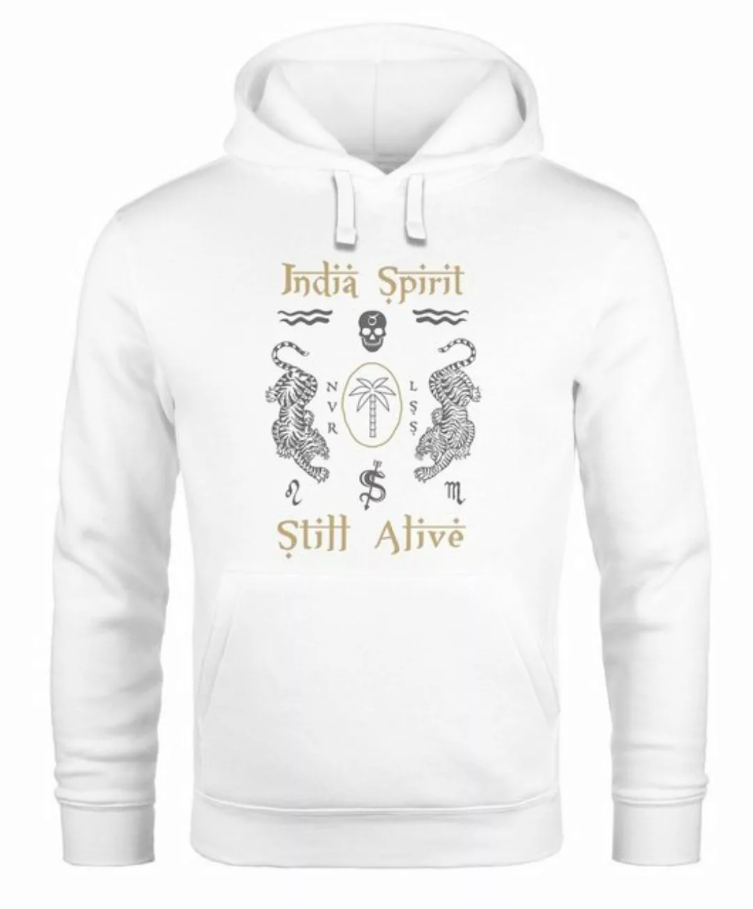 Neverless Hoodie Hoodie Herren Tiger Motiv Totenkopf India Spirit Schriftzu günstig online kaufen