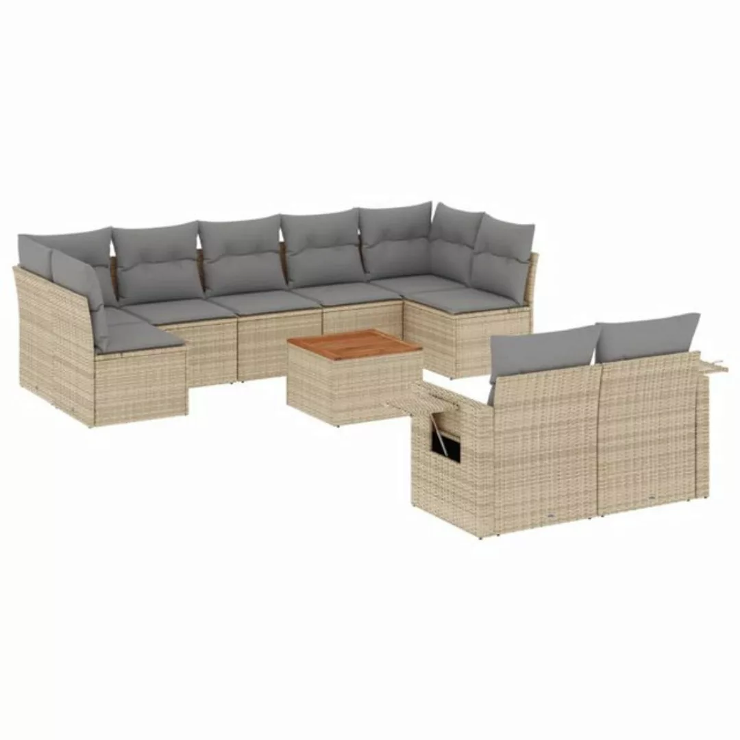 vidaXL Sofaelement 10-tlg. Garten-Sofagarnitur mit Kissen Beige Poly Rattan günstig online kaufen