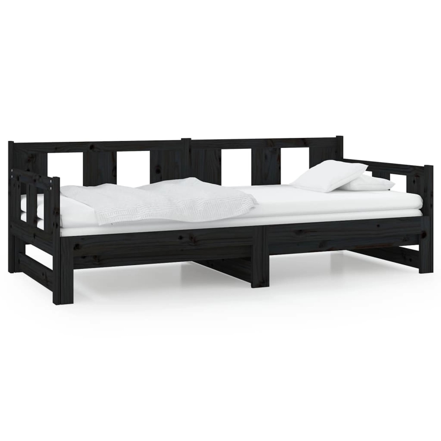 vidaXL Bett, Tagesbett Ausziehbar Schwarz Massivholz Kiefer 2x(90x190) cm günstig online kaufen